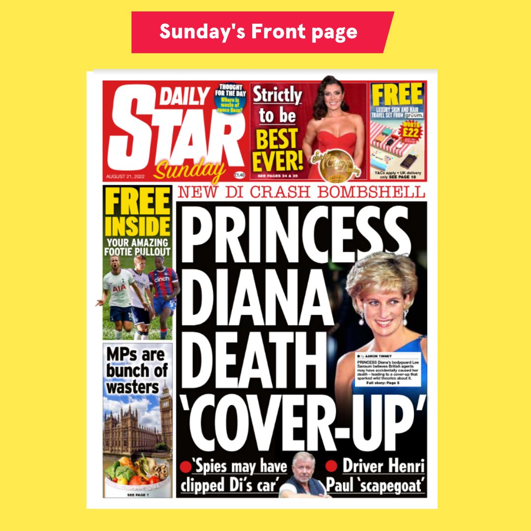 Daily Star on Twitter "Sunday's front page Princess Diana death