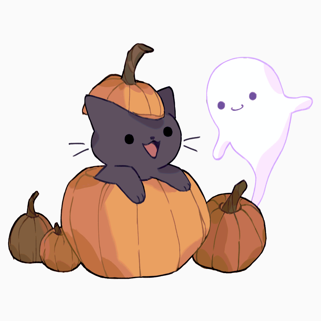 yumbrite's tweet photo. Boo to you! A ghost greeting the lucky black cat for halloween. https://t.co/HjmB2rjzsX