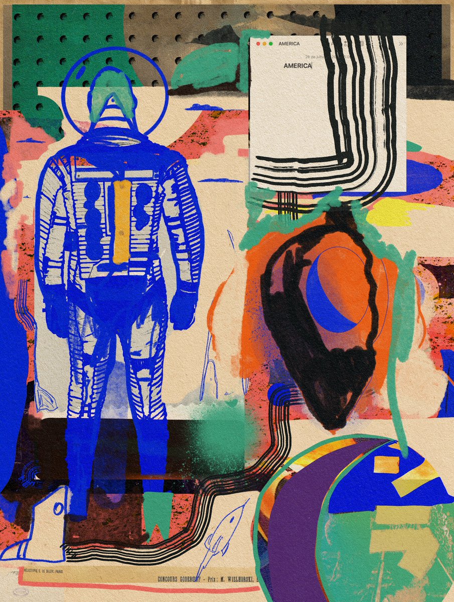 "Same America" by <a href="/josenarciso/"></a>, bought for 4.5sol on <a href="/exchgART/">Exchange Art</a>.

I love this piece because of the dark feeling that I get when looking at it. There's something about an astronaut turning his back on society that feels so foreboding.

What do you guys feel when you look at it?