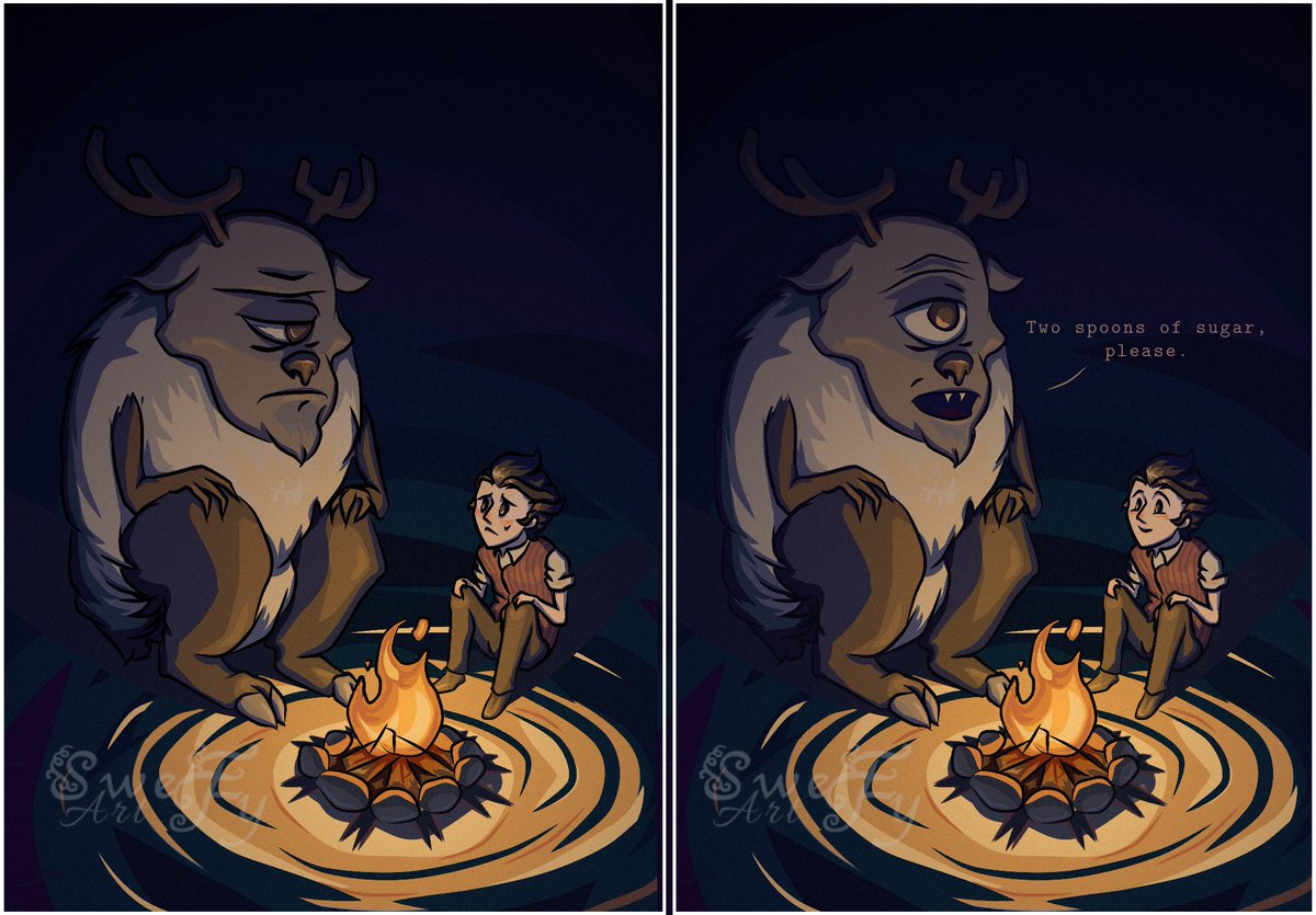 art_sweety's tweet photo. Dedicated to Deerclops, who was absolutely neutral towards me and constantly quickly lost interest.
#DontStarve #Dont_Starve #Wilson #Deerclops https://t.co/WBHX9Yx9Im