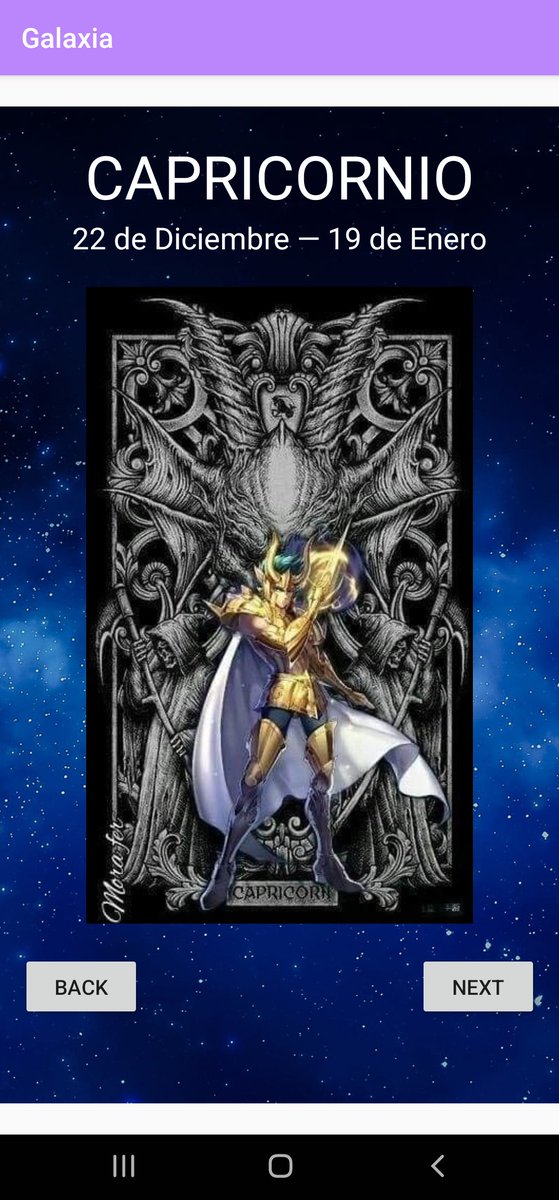 nanito1983's tweet photo. Proyecto Final de Programación "Galaxia", el cual presenta los signos del zodiaco en 14 pantallas continuas, usando IntelliJ IDEA #100DaysOfCode 
@IngenierLuisFer https://t.co/snv0Rq4izH