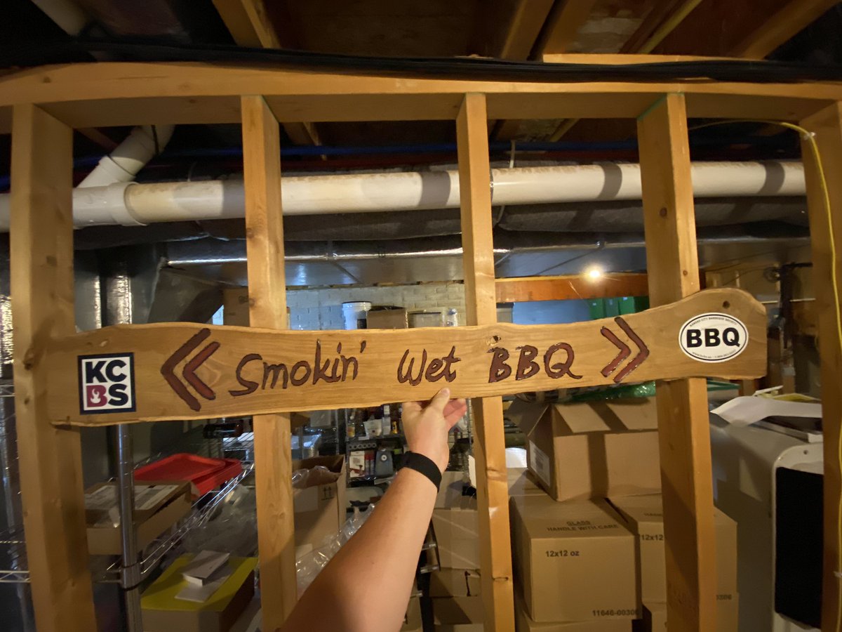 BubbyBbq's tweet photo. Cleaning the basement today and found the homemade sign I made from our first BBQ Competition back in 2013! #bbqcomp #bbq #smokinwet #thewetterthebetter #OG https://t.co/1DBRSOaymD