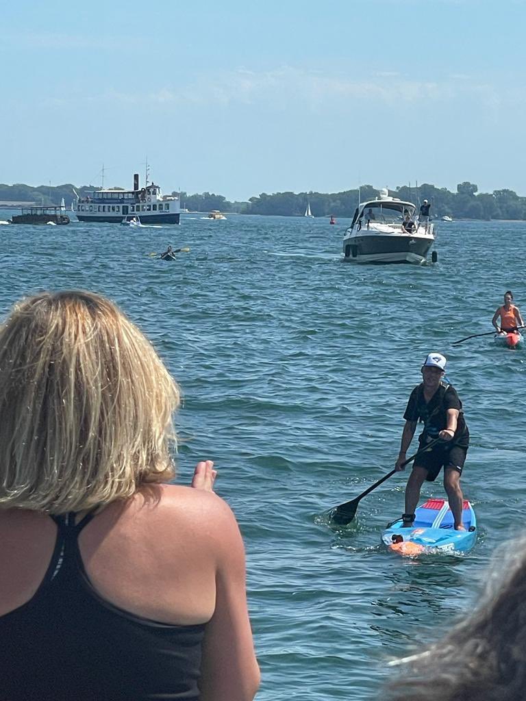 TrusteeAgnew's tweet photo. Soul filling experience today cheering on @MikeShoreman as he made history as the first paddleborder with a disability to cross the 5 Great Lakes! All in an effort to raise money and awareness of youth mental health @jackdotorg #disabilityadvocate #mentalhealthadvocate https://t.co/YyO2gkRmVs