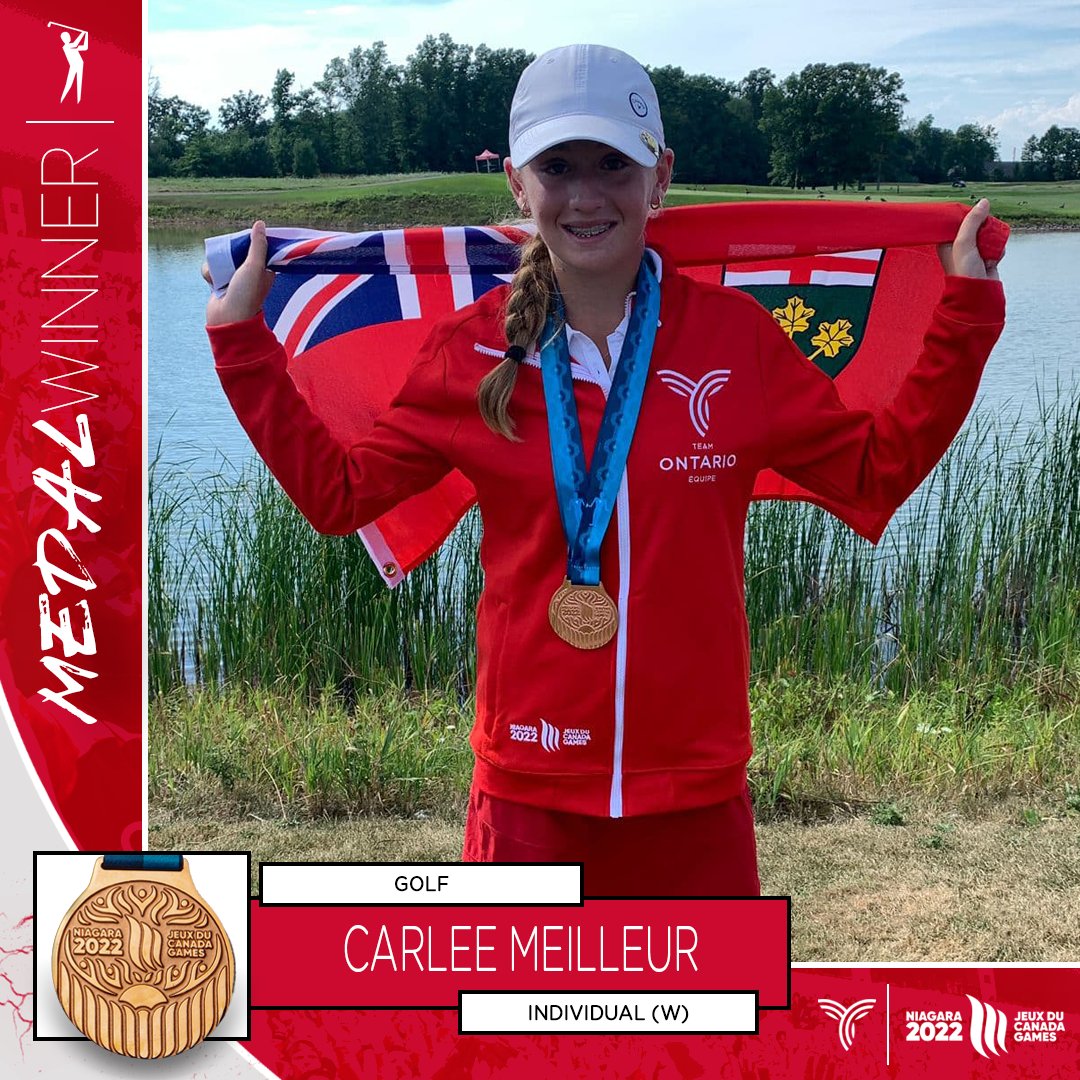 GoTeamOntario's tweet photo. MEDAL ALERT 🚨

Matching her fellow #TeamO golfer on the individual side, it's a 🥉 for Carlee Meilleur (Landsdowne, Ont.), who anchored by a 2nd round score of 69, is able to earn the field's final podium spot! ⛳

#GoTeamO⭕ | #CGGolf https://t.co/2N4kBKMI5g