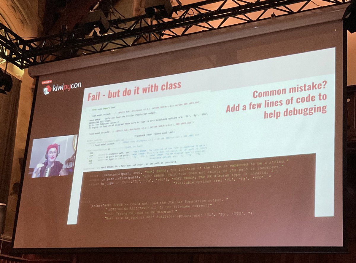 kiwipycon's tweet image. Peals of wisdom from Dr. Héloïse Stevance @Sydonahi at the #KiwiPyCon Sunday keynote.
+ Fail but do it with class
+ Write tutorials for your code 
+ License your code
+ “Forget ‘best’ practice. You just need good enough practice.” 

#WeAreKiwiPyCon
