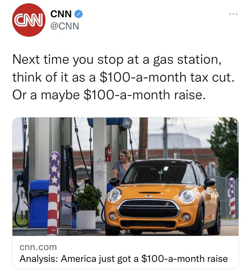 unusual_whales's tweet photo. After terrible months for so many, comparing prices to all time highs and decrying current gas prices as a "raise" is insulting. https://t.co/fkyenk4CsY