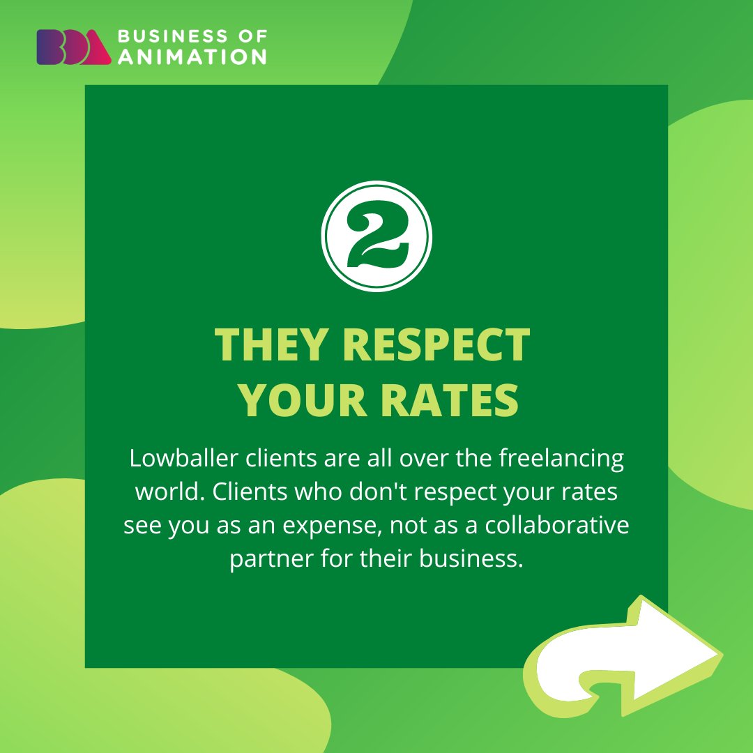 animationbiz's tweet image. Here are 4 hints to know if their a good client or not:
1. They establish professional boundaries
2. They respect your rates
3. They are responsive and available
4.  They treat you as a collaborative partner

#MotionGraphicsClients #AnimatorClients #AnimationClient #AnimationRate