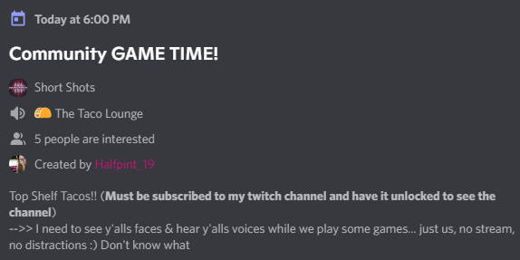 HalfPint_19's tweet photo. If you are subscribed to my channel, THIS is one of your perks! Let's go! Join the discord &amp; make sure your twitch is linked to unlock Tia's Taco Tavern, where all the magic happens! Click here: https://t.co/tahJeZ3sjl
#subscribernight #gamenights #justUS #subscriberperk https://t.co/1hIMQselyt