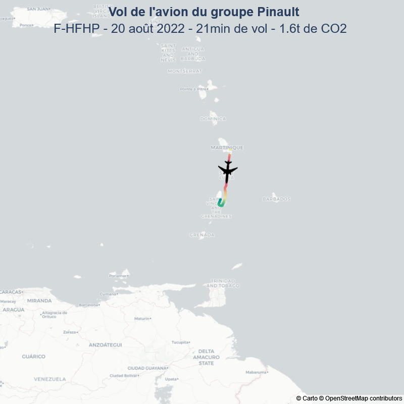 i_fly_Bernard's tweet photo. Argument : les milliardaires ont besoin de leur jet privé pour diriger leur groupe et produire de la richesse.

Contre-exemple n°: 7536: aujourd'hui, nouveau vol Martinique --> Saint-Vincent et les Grenadines dans les Caraïbes pour l'avion du groupe Pinault 🌴😎🌴. https://t.co/EFWreleoGE
