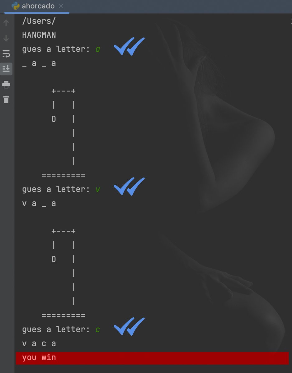 onlycodepy's tweet image. onlycode.py
welcome to the hangman game, guess and save yourself...👌🦾
#hangman #code #onlycodepy #playcode #programmers