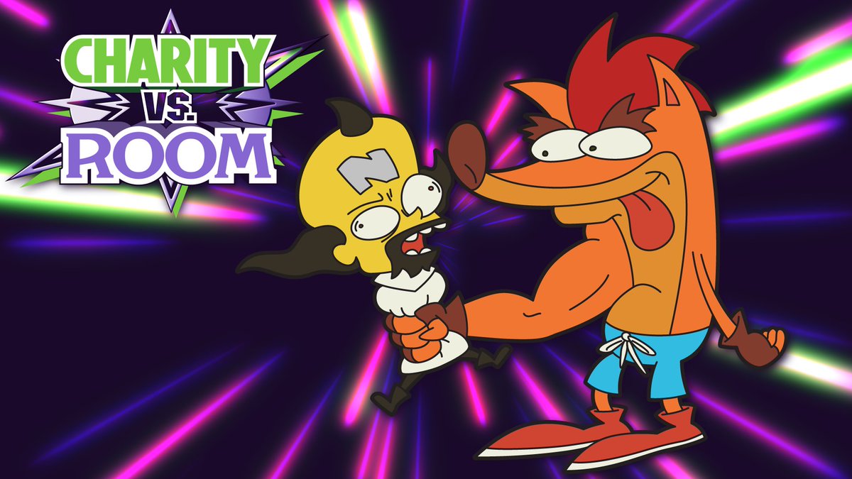 TheCharityRoom's tweet image. The true finale of #CharityVsRoom is here! A Crash Bandicoot 2-&amp;gt;1 Relay Race with Team @Somecallmejon &amp;amp; @Experiment_T against Team @NayrmanBSC &amp;amp; @GoodKingLinky!

Art by @StephenAymond 

tiltify.com/@thecharityroo…