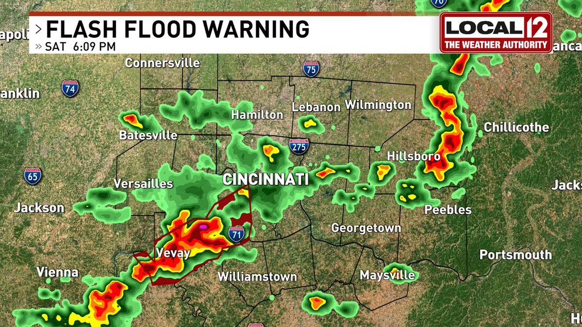 A Flash Flood WARNING has been issued for Boone, Carroll, Switzerland, Gallatin until 8/20 9:15PM. NEVER drive across a flooded road! Please visit local12.com/weather for the latest radar and to download the Weather Authority App.