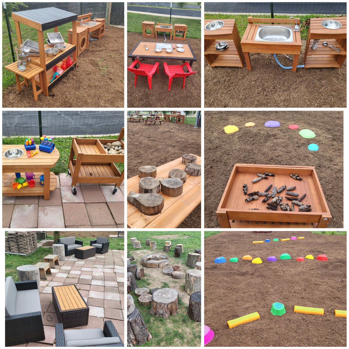 rach6579's tweet photo. 8 hours in the learning garden today=40 yds mulch, 3 Mud Kitchens, 1 Science Lab, flexible/group seating, natural materials, &amp; gross motor skills. 
Couldn't have done it without my family! ❤️ #3YearsInTheMaking #MoreToComeSoon #GoalToHaveAllNaturalMaterials https://t.co/WZ84KRWCh7