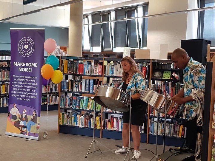 dewamusic's tweet photo. Our next duo were at Crawley Library for their Discovery Event 🎶📚🔍
#SteelPan #Crawley #Music #Duo #SteelPanDuo  #SteelPanMusic #SteelBand #Caribbean #Culture #Trinidad #TandT #Event #PanPlayer #Pannist #Musician #Library #CrawleyLibrary #DiscoveryDay #Summer https://t.co/J8S00JASeL