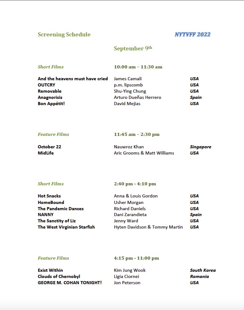 nytvff's tweet photo. Congratulations
 to all selected projects at New York True Venture Film Festival 2022!
Here is the screening schedule that will be held from September 7th to the 9th at Producers Club Theaters &amp; Bar ( 358 44th Street, Manhattan, NY )
Tickets link: https://t.co/xhrusQ7eSf https://t.co/V6evBIChUJ