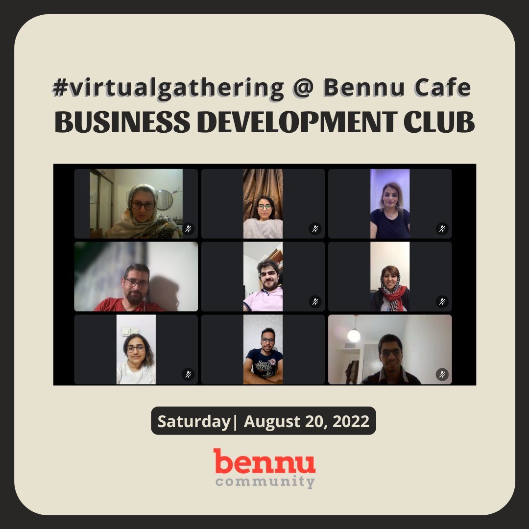 BennuCommunity's tweet photo. #virtualgathering @ Bennu Cafe
#BusinessDevelopmentClub

➡️ ➕ Join us and be Part of our Clubs 
👇
https://t.co/FDnDvLYSBi
 
#business #businessdevelopment #sturtup #experiencesharing https://t.co/WomwdvAEKj
