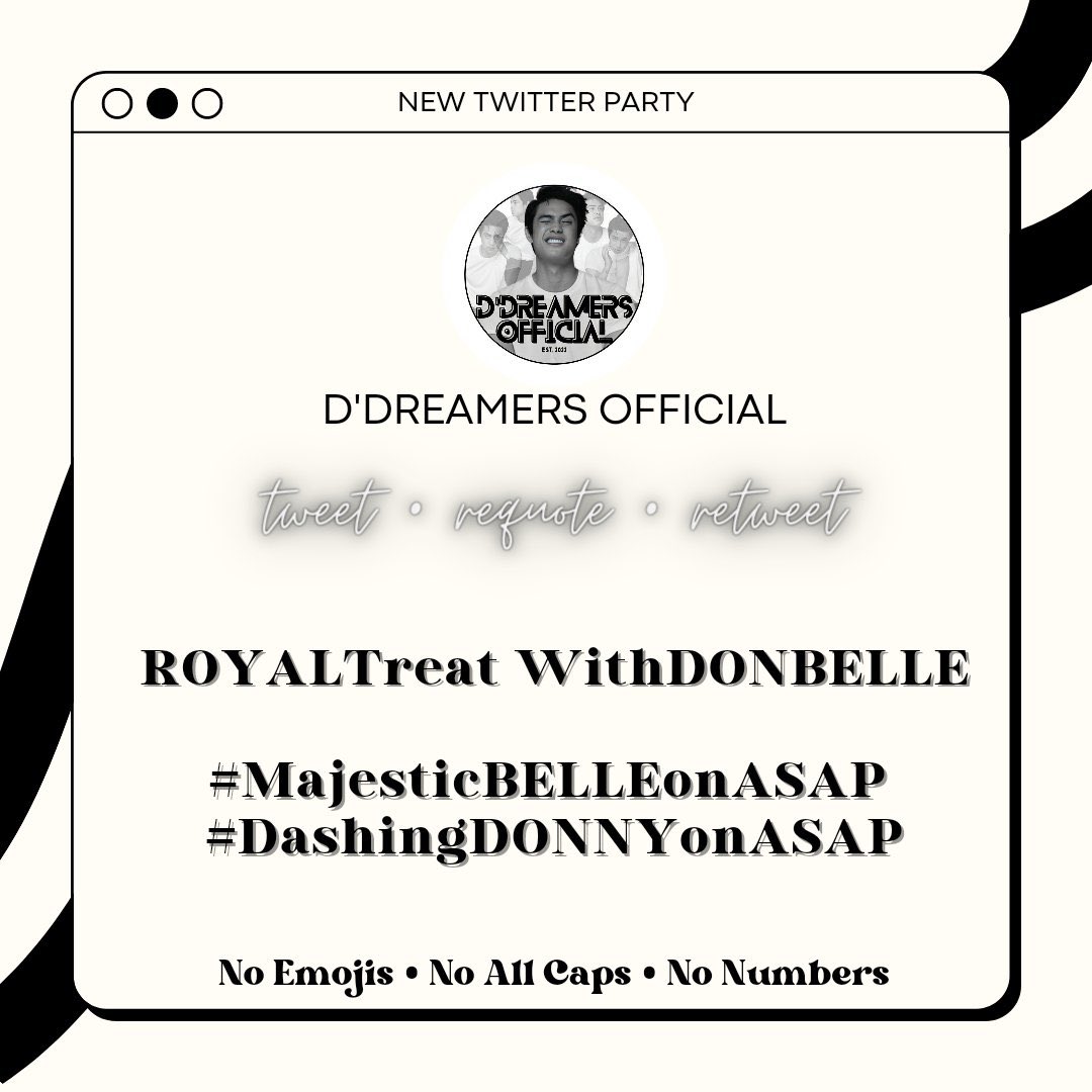 Let’s join the twitter party, Fam!

ROYALTreat WithDONBELLE

#MajesticBELLEonASAP 
#DashingDONNYonASAP