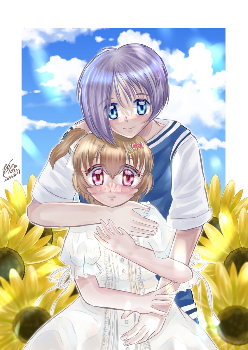 「凛「ほら、ちーちゃんカメラ見て。 ハイチーズ」 千鈴(凛くんてばくっ付き過ぎだも」|ひなっツ꒰ঌ🐰໒꒱のイラスト