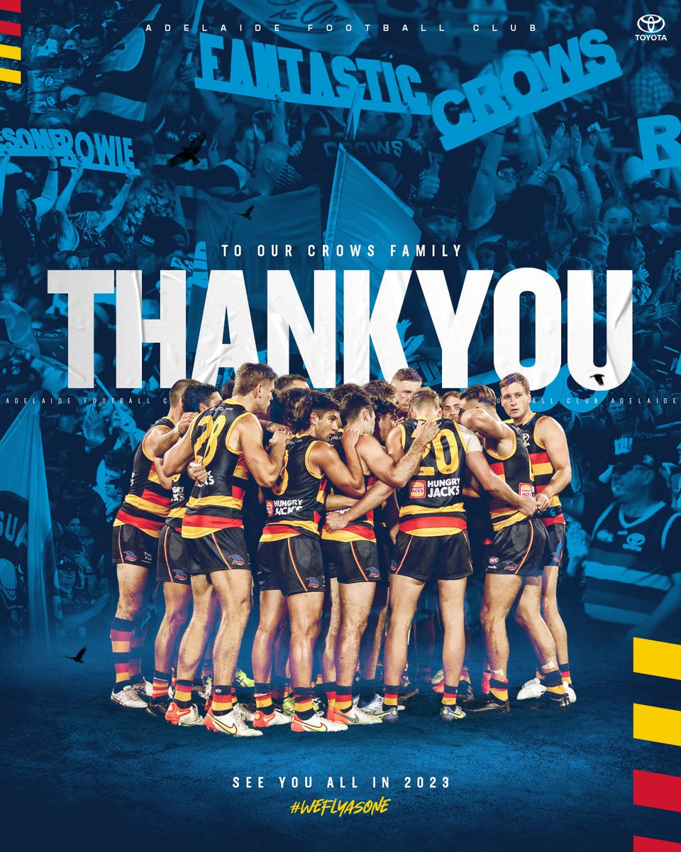 Through thick and thin this year, you stuck with us. Thank you, Crows family 💙❤️💛

#weflyasone