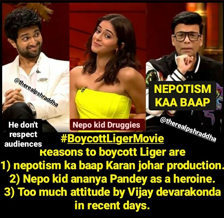 KTZz123's tweet photo. #BoycottLigerMovie #BoycottBollywood Kjo will pay for what he did to sushant singh rajput https://t.co/FvTIv33mGN