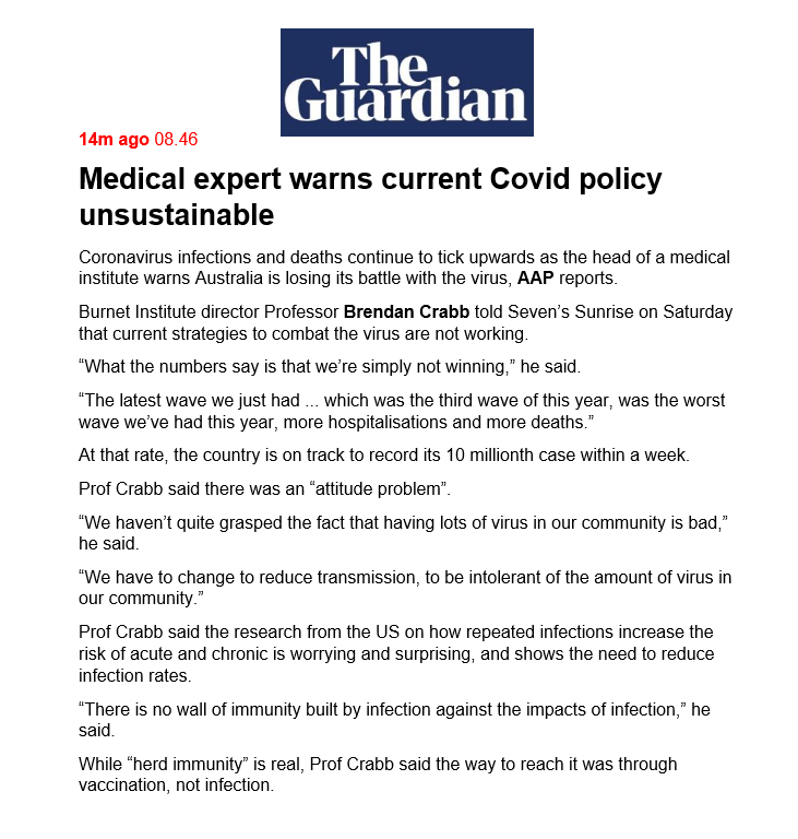 BigBadDenis's tweet photo. Medical expert warns current COVID policy unsustainable
#COVID19Aus @CrabbBrendan https://t.co/ELGJCNNmfH
