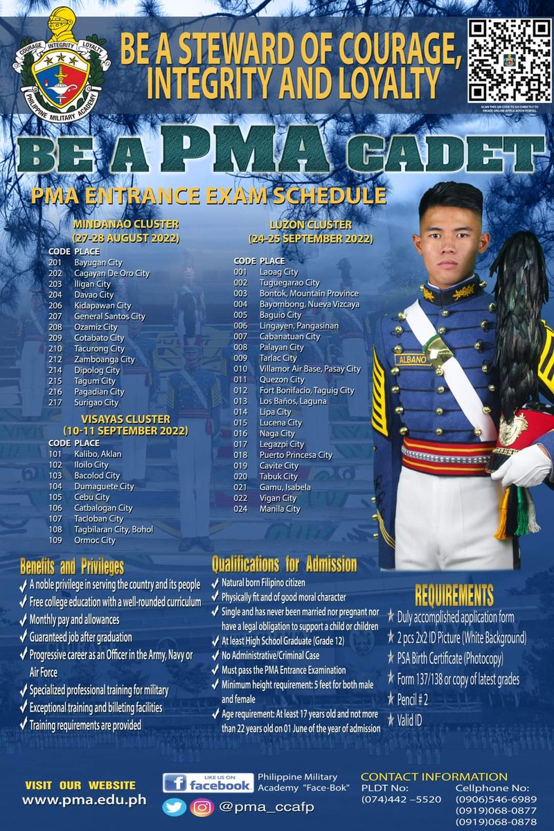 Philippine_Navy's tweet photo. ANNOUNCEMENT | Schedule for PMA Entrance Examination 2022
Full details: https://t.co/ySalOdCksj
๐/๐ธ: @PMA_CCAFP
#BeAPMACadet
#TakethePMAChallenge
#ProtectingtheSeasSecuringOurFuture
#ModernandMultiCapablePHNavy
#AFPyoucanTRUST https://t.co/Anx798yy8y