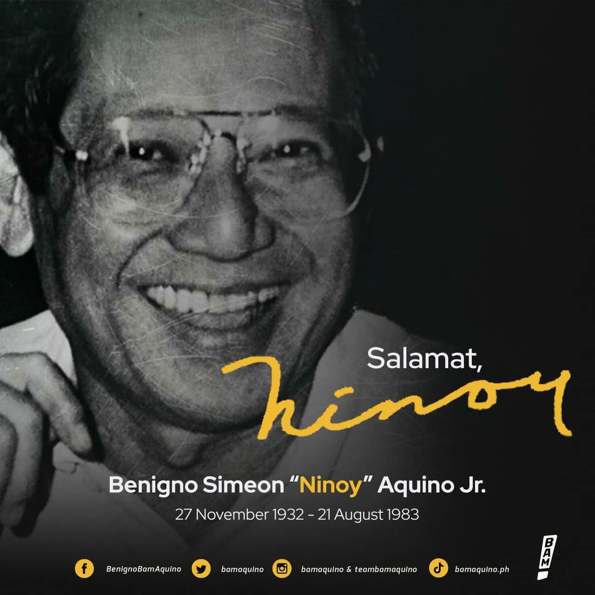bamaquino's tweet photo. Ngayong araw ay ating inaalala ang tapang, sakripisyo, pagmamahal, at kabayanihan ni Ninoy Aquino. Mula noon hanggang ngayon, mahalagang isapuso at alalahanin ang naging tugon ng sambayanan sa kanya, “Ninoy, hindi ka nag-iisa”. 

#SalamatNinoy
#FaithMakesHeroes
#RememberingNinoy https://t.co/PiEDFd0Y11