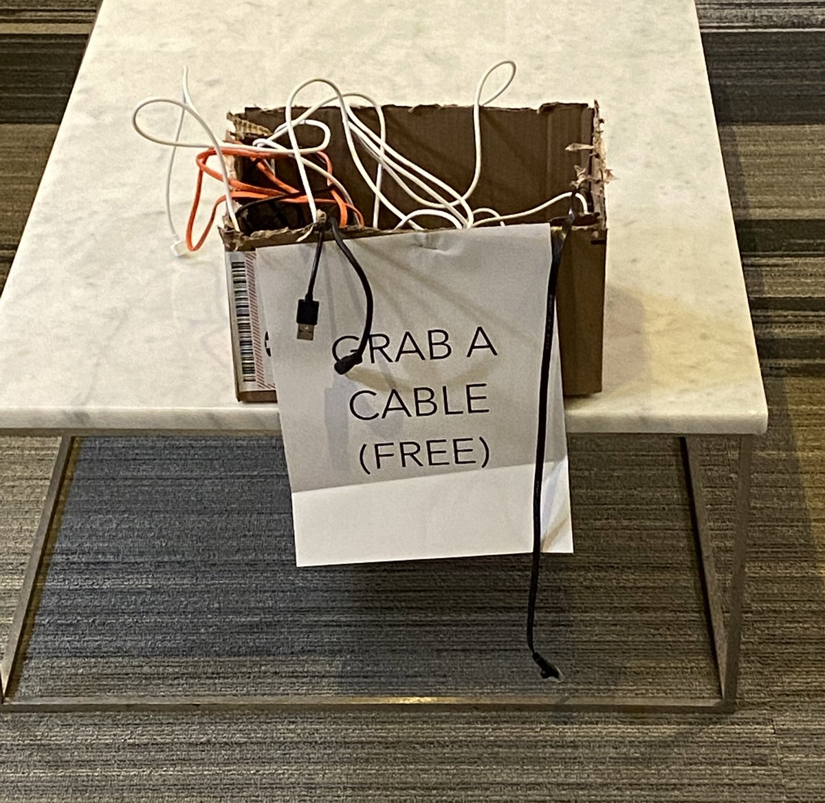 emmabaccellieri's tweet photo. In awe of this person in my apartment building who decided he would simply give away his box of random cables rather than carry it around everywhere he lives forever as is custom https://t.co/tWTgr1ZWHM