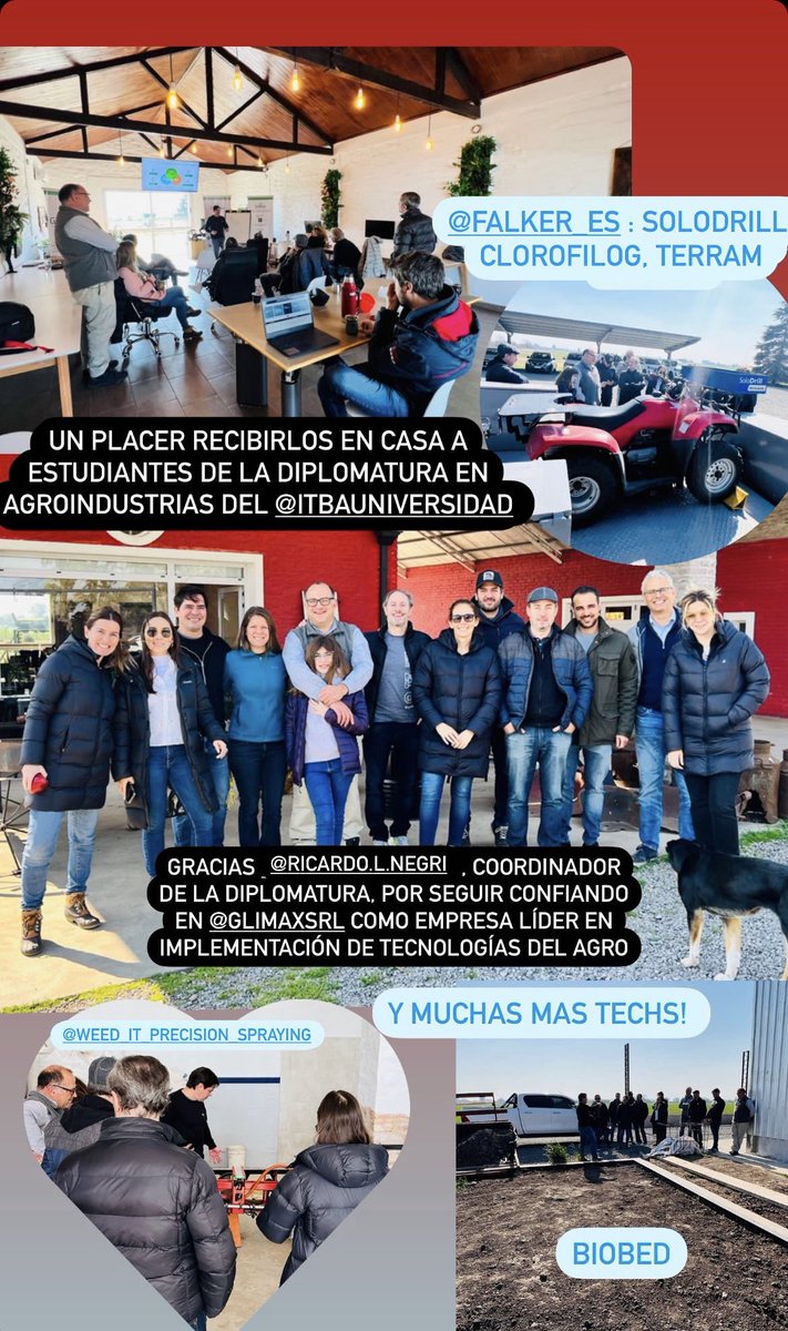 agrolarus's tweet photo. Un placer tener en casa a los estudiantes de la Diplomatura en agroindustria del @ITBA. Gracias @rickynegri (coordinador) por confiar siempre en @GlimaxArg para mostrarles todo lo q hacemos en agricultura de precisión,  bienestar animal y tecnología aplicada a la ganadería! 💪🏼 https://t.co/gPDnXug3CJ