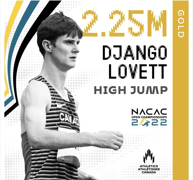 AthleticsCanada's tweet photo. NACAC - LOVETT CO-WINS GOLD🇨🇦🥇

Django Lovett ties for gold in the high jump. 2.25m. 

A season that included a Diamond League win, a 6th place at World Champs, and now NACAC gold. 

Well done, captain Canada🇨🇦 https://t.co/F65aWECGXx