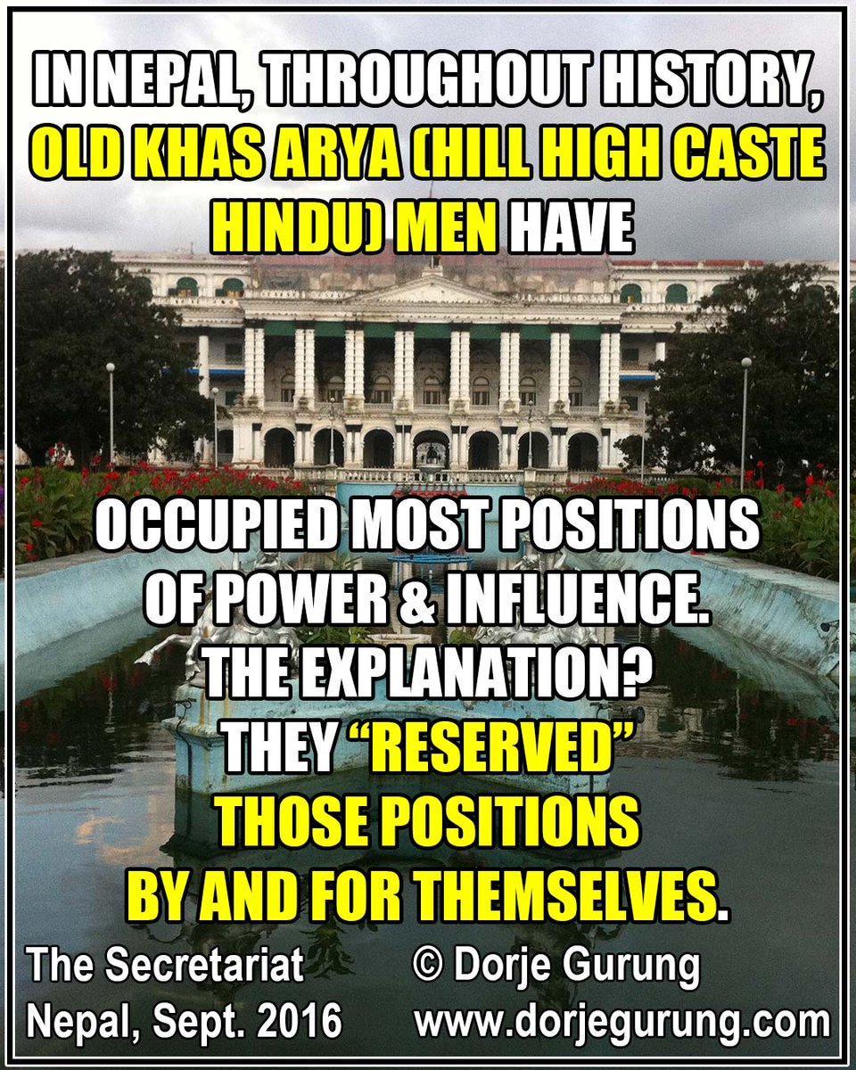 Dorje_sDooing's tweet image. 1/3
Something else that never ceases to #amuse &amp;amp; #amaze me:

Hill so-called high caste Hindu Nepalis--MOSTLY men--who argue that there SHOULD be a (relatively short) time limit on #AffimativeAction (called #Reservation in d Indian Subcontinent) b/c many hill so-called...+
#Nepal