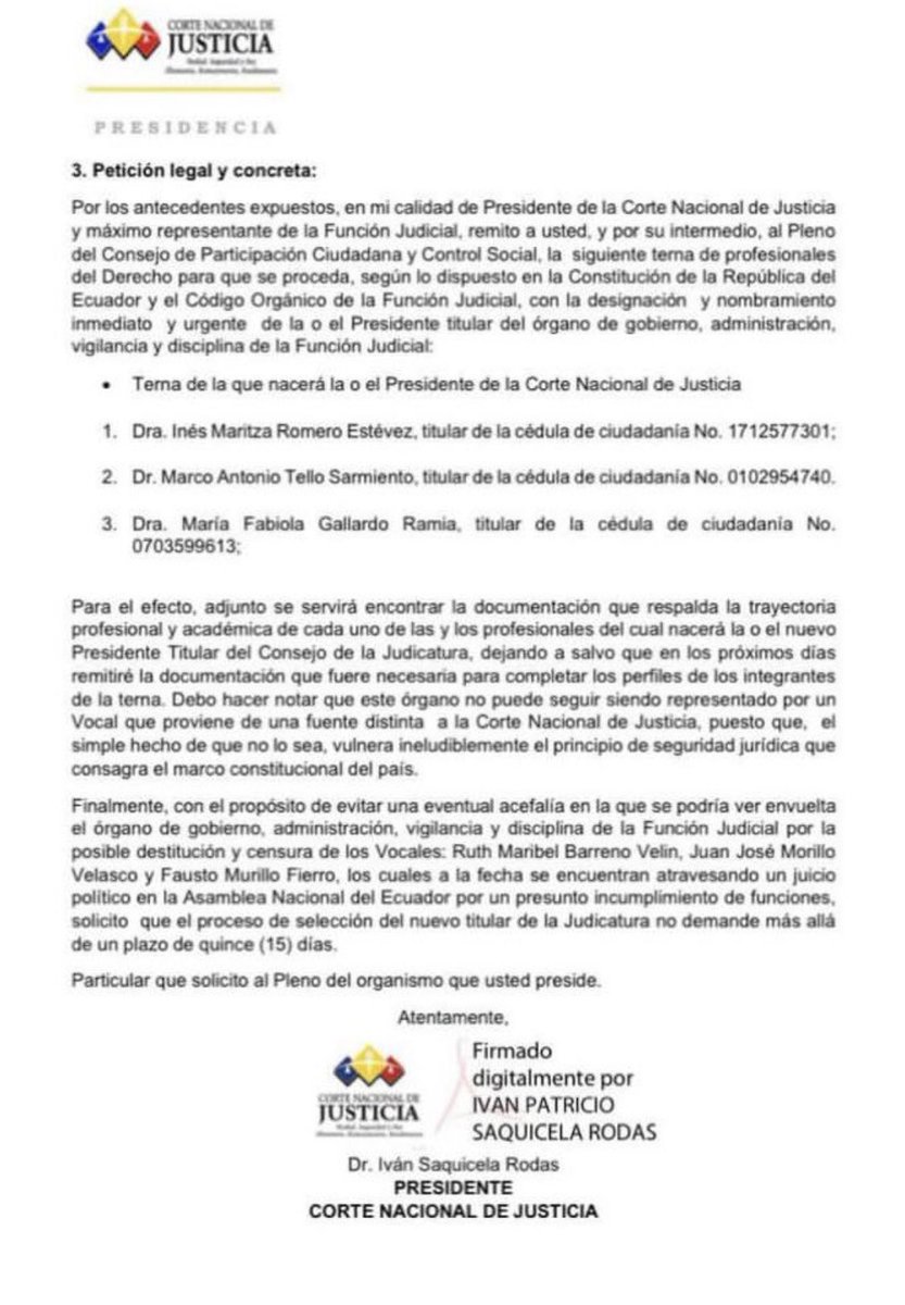 janethinostroza's tweet photo. MRomero, cuestionada x supuesta vinculación al correismo, encabeza terna enviada x CNJ para Pres CJ. Saquicela estuvo en NY con Nebot y JJFranco,quien tiene varios pendientes con la justicia ecuatoriana.El PSC y UNES quieren tomar control CJ para revisar sentencias. Coincidencia? https://t.co/hOAvCx24Hf