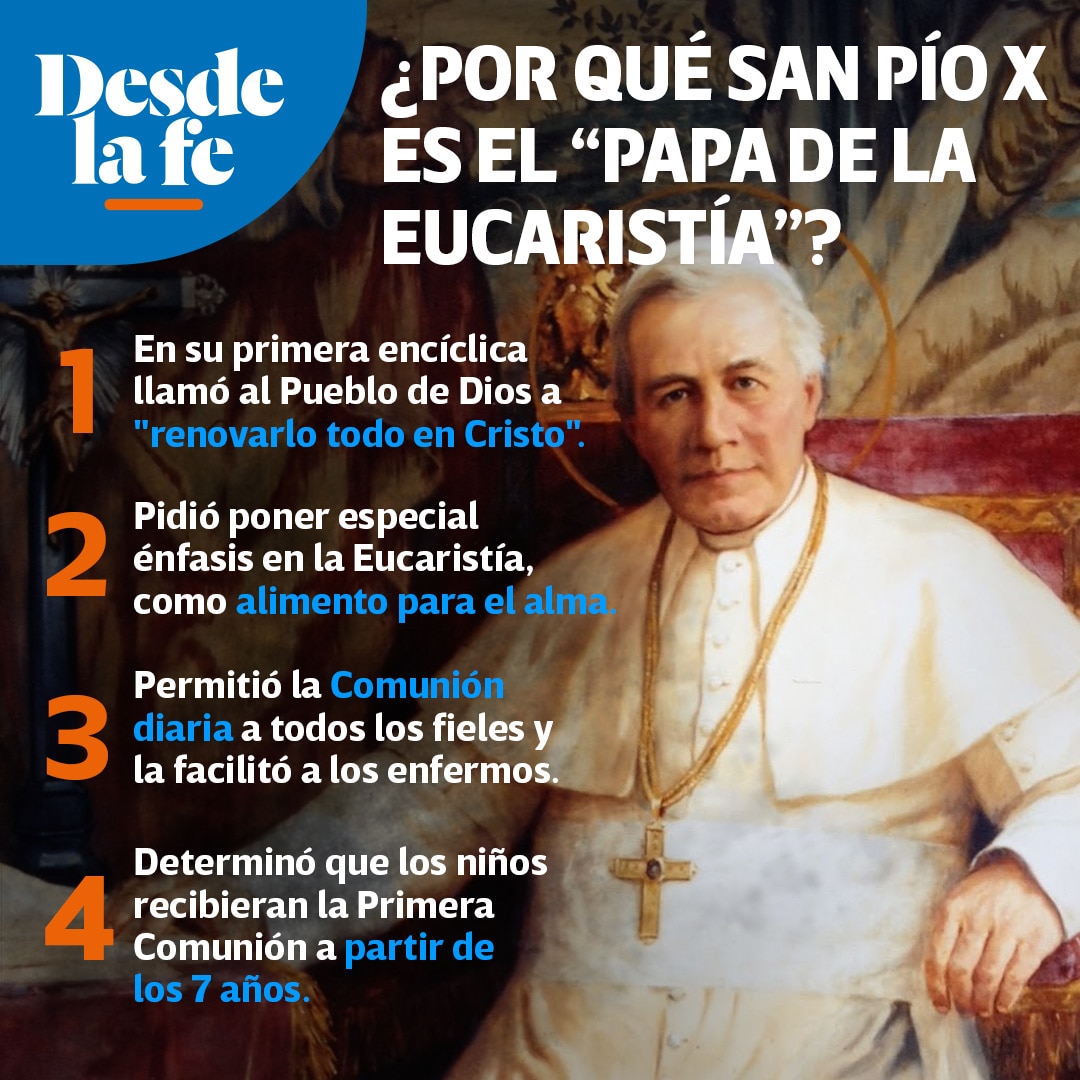 Este 21 de agosto celebramos a #SanPioX, el Papa de la Eucaristía. ¿Por qué se le conoce así? 😇👇