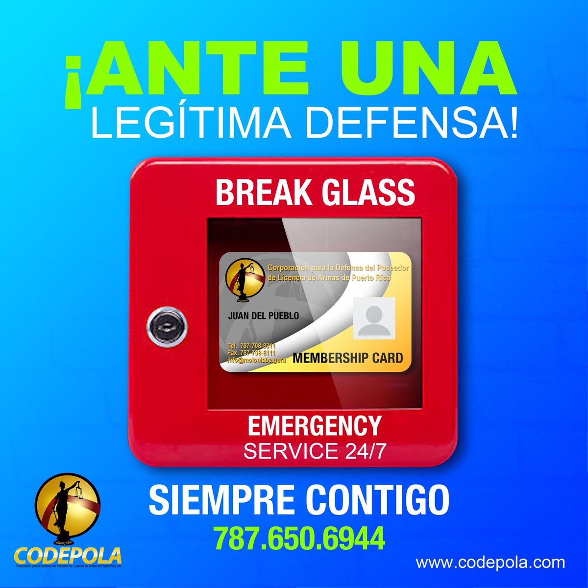 codepola's tweet photo. Ante una #LegitimaDefensa , #CODEPOLA, está contigo siempre. 
Tu membresía te ofrece una gran variedad de beneficios. 
Si aún no eres socio un representante de servicio espera por tu llamada. 
Comunícate al ☎️ 787-650-6944
¡No lo dejes para luego!
#ley168 #yosoycodepola https://t.co/v5H9sUi7eU