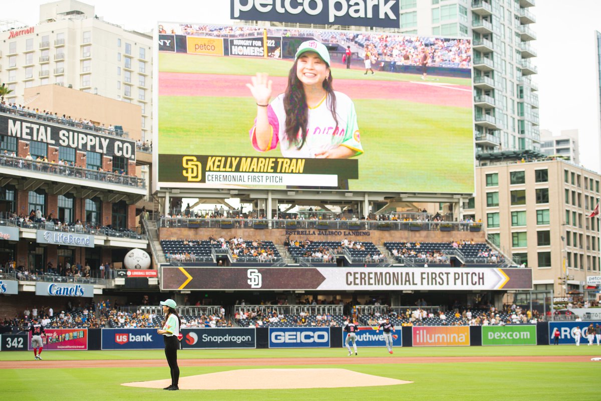 PetcoPark's tweet image. From a galaxy far, far away to Petco Park, @starwars actress Kelly Marie Tran stopped by to throw out the first pitch at tonight's @Padres game!