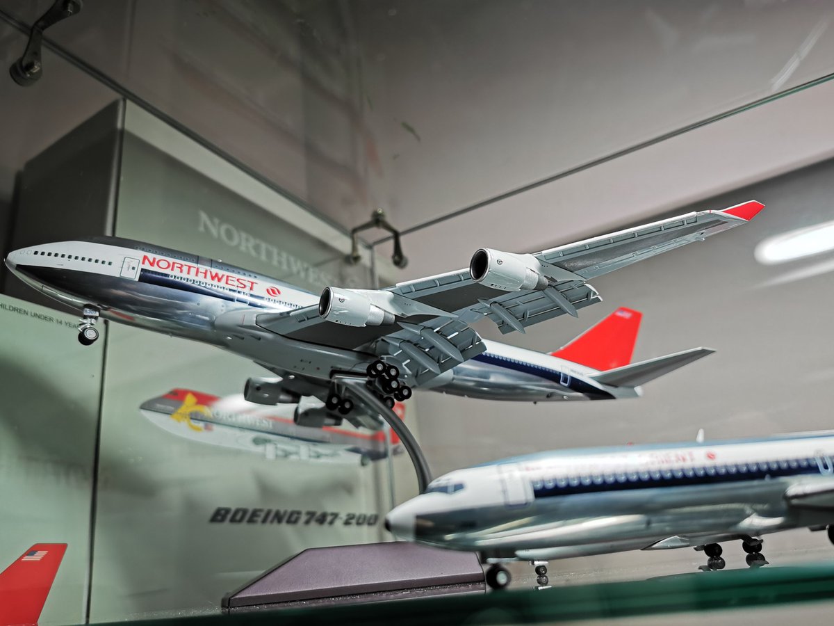 nwa_airlines's tweet photo. All the 1:200 models are in! I am not sure I will be putting the 1:400 scale models due to obvious clutter issues.... short a few models here, but hope to snag them soon! #avgeek #Northwest #diecast #shrine #geminijets #inflight #hobbymaster #Westernmodels https://t.co/QuJa7uyOki