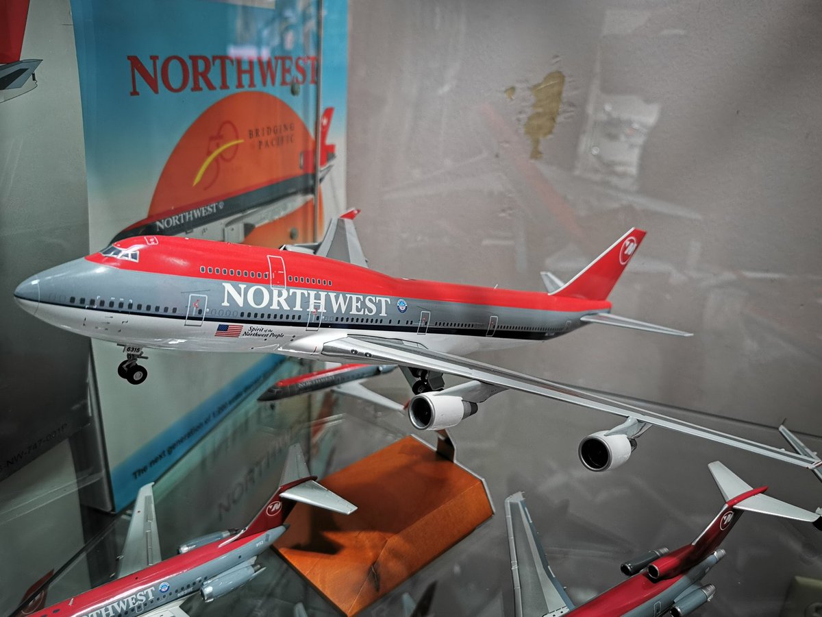 nwa_airlines's tweet photo. All the 1:200 models are in! I am not sure I will be putting the 1:400 scale models due to obvious clutter issues.... short a few models here, but hope to snag them soon! #avgeek #Northwest #diecast #shrine #geminijets #inflight #hobbymaster #Westernmodels https://t.co/QuJa7uyOki