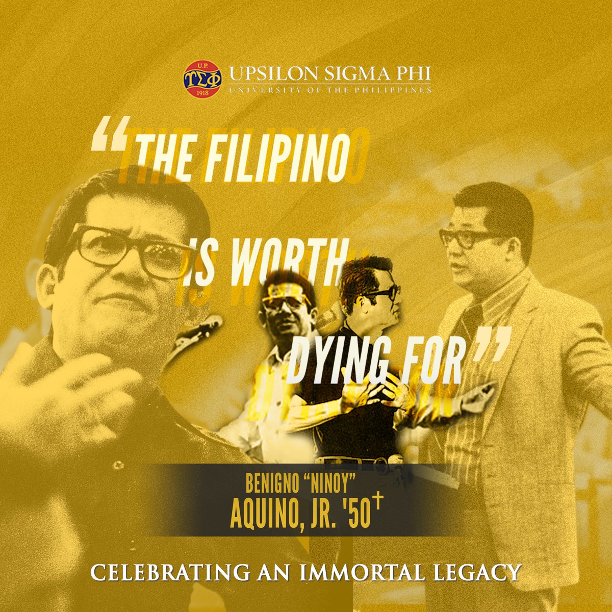 upsilonsigmaphi's tweet photo. #NinoyAquinoDay On this day, a selfless patriot was made a martyr. Fellow 𝗕𝗲𝗻𝗶𝗴𝗻𝗼 "𝗡𝗶𝗻𝗼𝘆" 𝗦. 𝗔𝗾𝘂𝗶𝗻𝗼 𝗝𝗿. '𝟱𝟬, had a distinguished career as a journalist, governor, senator, &amp; as a servant of the people.

#UpsilonLegacy
#UPDiliman
#UpsilonSigmaPhi https://t.co/CDynyhiZRE