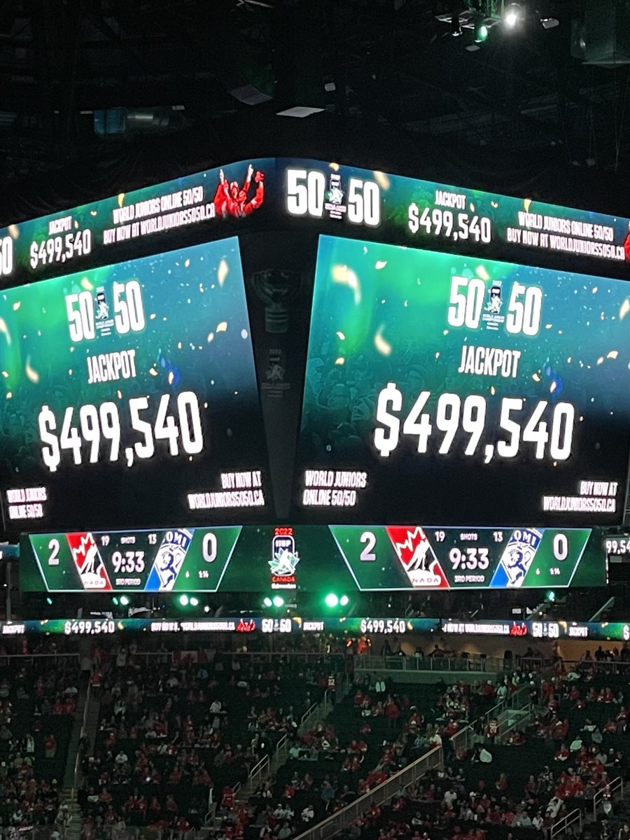 TMJO3's tweet image. 50/50 growing and a huge crowd at Rogers!!
50/50 online #worldjuniors