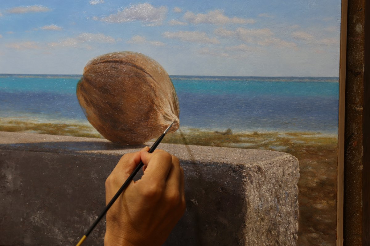 画家 橋本直行 油彩画 油絵 石 写実画 静物画 写実油彩画 額入 画家