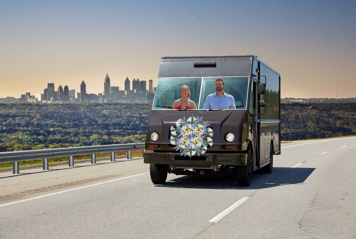 UPS's tweet photo. Congrats, @JLo and @BenAffleck! We heard you're in town this weekend. Let us know if you need someone to carry all your gifts 😉 https://t.co/dcyWPQOyfO