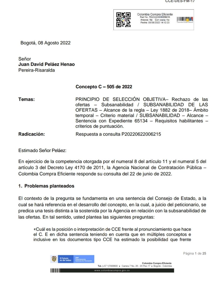 Contractual: ¿se puede subsanar en una oferta un requisito habilitante pero que también puede otorgar puntaje? Aquí concepto Colombia Compra drive.google.com/file/d/1Y3Agat…