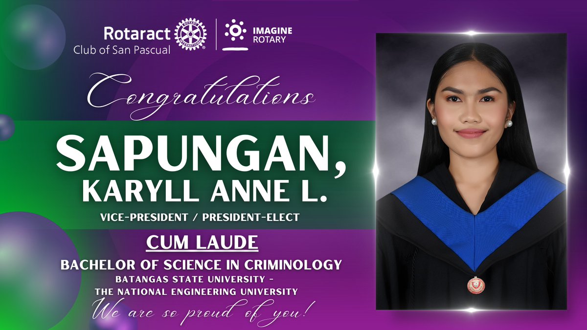 rac_sanpascual's tweet photo. Hats off to these college graduates from Batangas State University - The National Engineering University! Your RACSP family is truly proud of all of you! 💜💚🎓

#ImaginativeYear
#PilipinasRotaractMDIO
#ImagineRotary
#RID3820
#RotaractClubofSanPascual https://t.co/rrLbTR0zOX
