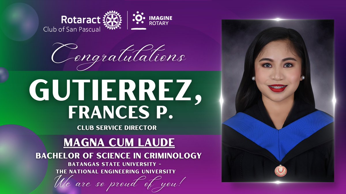 rac_sanpascual's tweet photo. Hats off to these college graduates from Batangas State University - The National Engineering University! Your RACSP family is truly proud of all of you! 💜💚🎓

#ImaginativeYear
#PilipinasRotaractMDIO
#ImagineRotary
#RID3820
#RotaractClubofSanPascual https://t.co/rrLbTR0zOX
