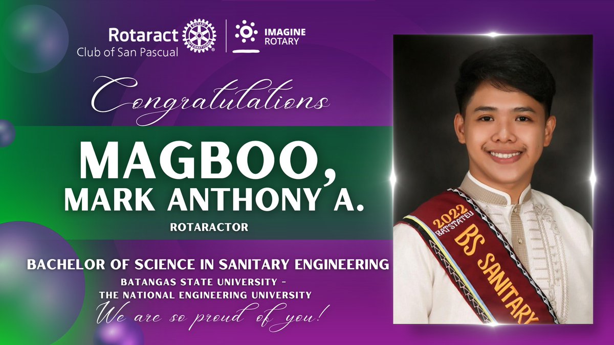 rac_sanpascual's tweet photo. Hats off to these college graduates from Batangas State University - The National Engineering University! Your RACSP family is truly proud of all of you! 💜💚🎓

#ImaginativeYear
#PilipinasRotaractMDIO
#ImagineRotary
#RID3820
#RotaractClubofSanPascual https://t.co/rrLbTR0zOX