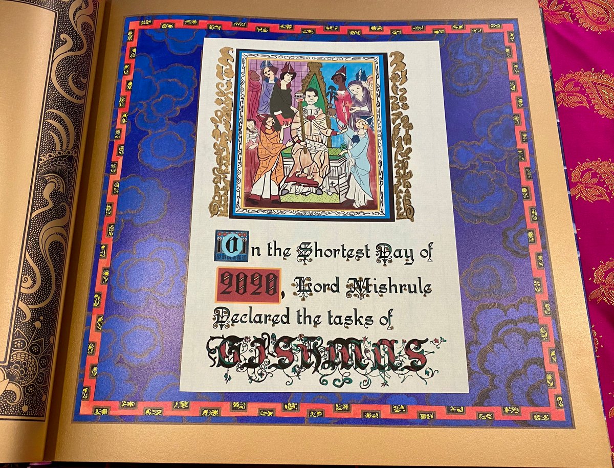 GottaBeCrazy2's tweet photo. #GISHMAS #Item18: In Medieval England, the Lord of Misrule was appointed to preside over 12 days of Christmas, giving food and gifts to the poor. Create an illuminated medieval manuscript showing the Lord of Mishrule at Gishmas #GISHmas2020 #GISH https://t.co/y2mCaZu4Ym