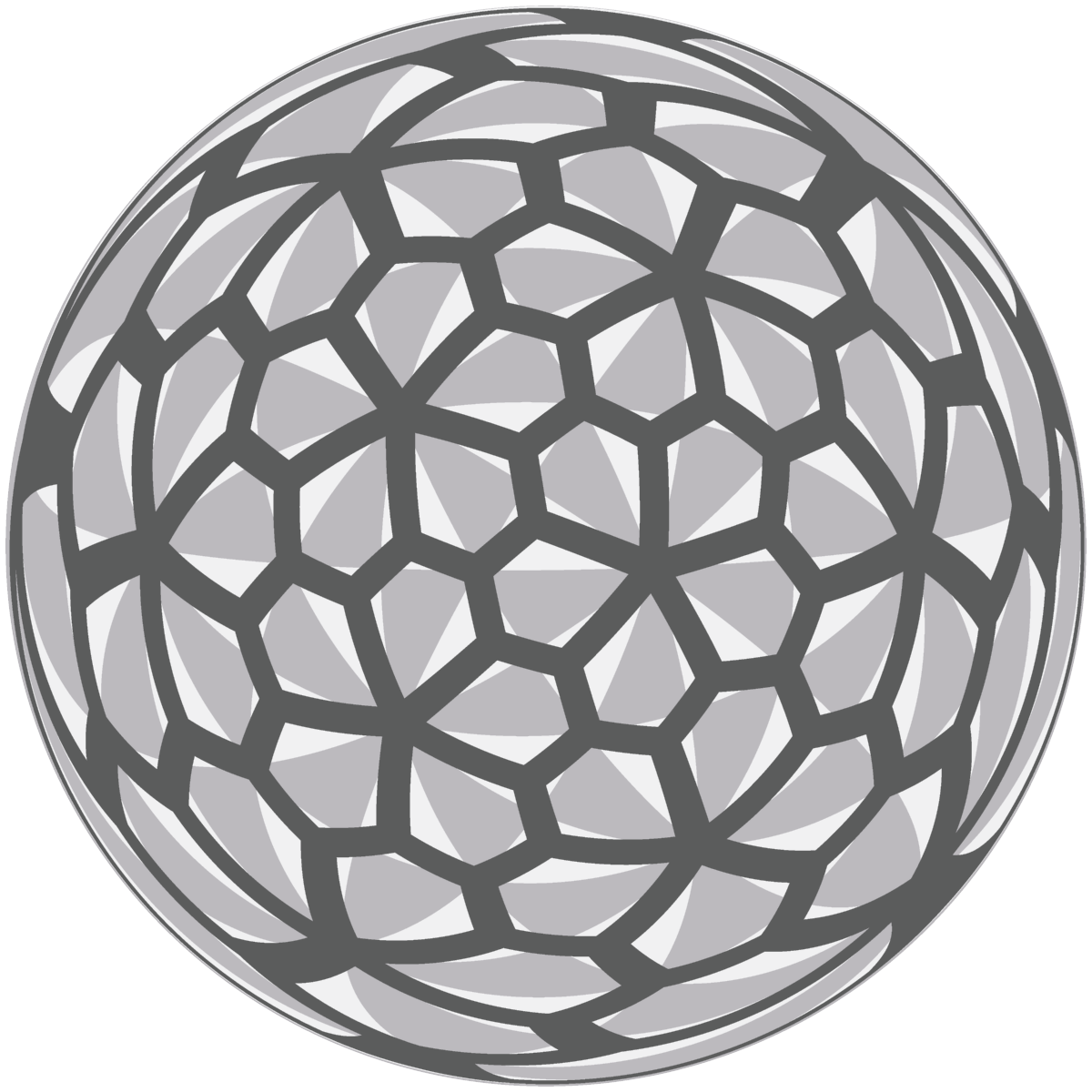 TilingBot's tweet photo. #Spherical #tiling shown in the equal area azimuthal projection. Catalan tiling dual to snub {3,5}. https://t.co/zC4E7y8a89
