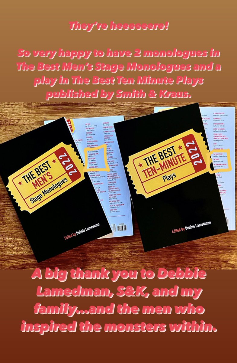 aliontheair's tweet photo. I will always remember the time my ex told me I was ‘wasting my time’ writing plays. 4th time published in the past couple years. Don’t listen to them.  #straightupbrag #theater #plays #femaleplaywright #published https://t.co/2CxtEuKhKp