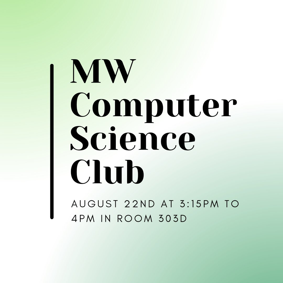 millardwestcs's tweet photo. Club starts this Monday! Hope to see our room packed! <☆> #computerscience #engineering https://t.co/jhEM81WeO8