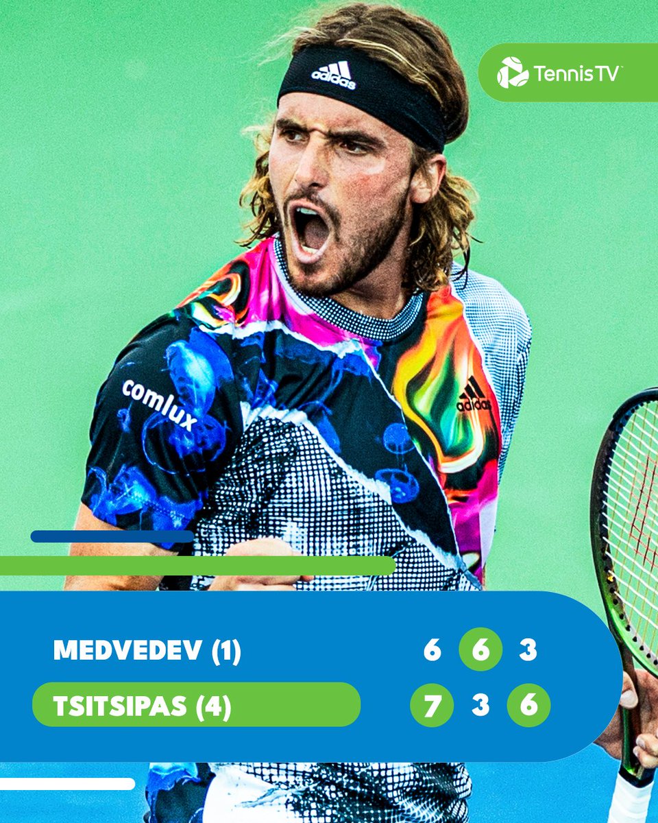 TennisTV's tweet photo. GREEK GOD MODE: ENGAGED 🇬🇷 

@steftsitsipas gets a third career win over Medvedev! https://t.co/w2Xp616Qq0